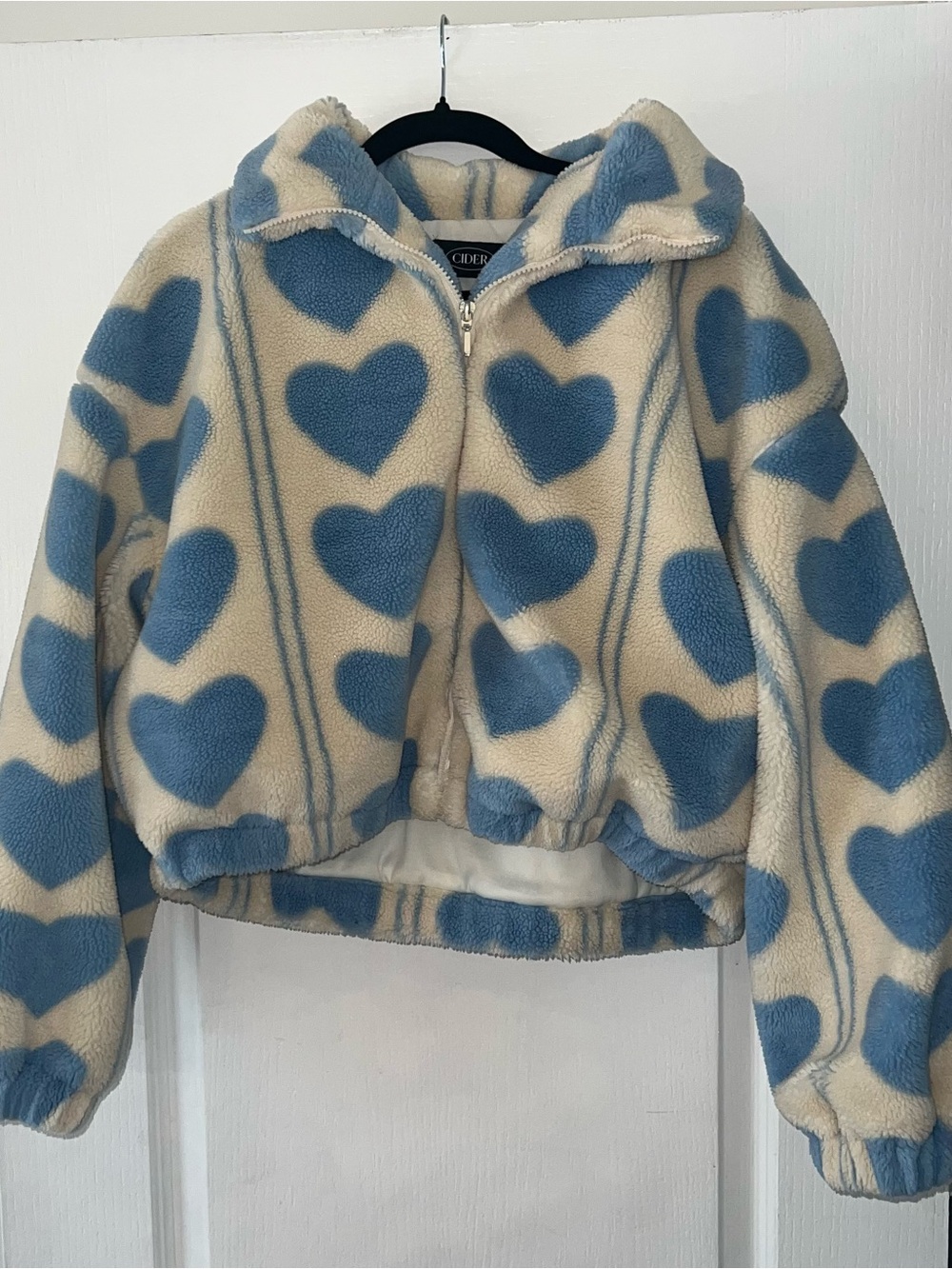 CIDER Blue Heart Sherpa Fleece Zip-Up Jacket Size Large